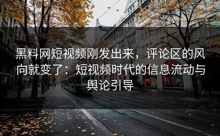 黑料网短视频刚发出来，评论区的风向就变了：短视频时代的信息流动与舆论引导